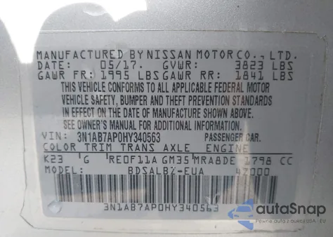 2017 Nissan Sentra S из США, поврежденный, VIN 3N1AB7AP0HY340563